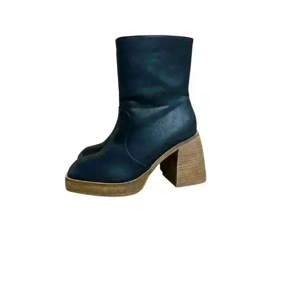 böhme Platform Black Leather Ankle Bootie Chunky 3” Heel Inner Ankle Zip Up 6.5 - Picture 4 of 11